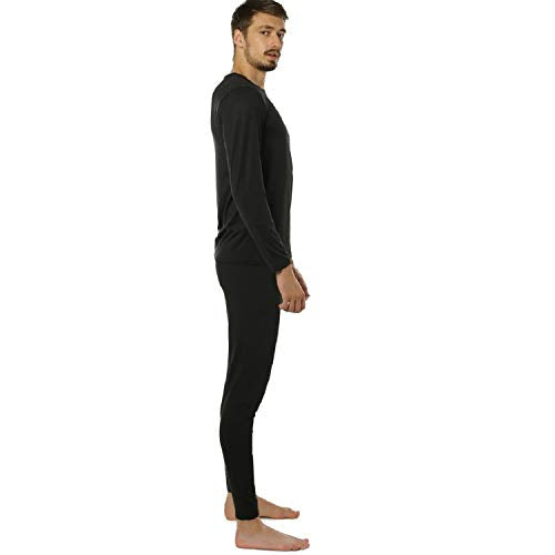 Men's Fleece Lined Thermal Underwear Set (Top & Bottom, 2 Sets, Large)