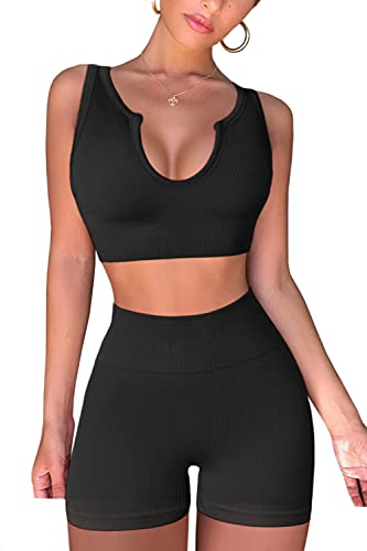 FAFOFA Women's Ribbed Booty Shorts and Bra Set
