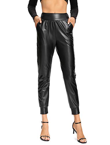 Faux Leather Elastic Waist Trousers