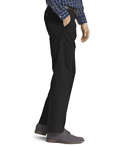 IZOD Men's American Chino Flat Front Straight Fit Pant, Black, 32W x 34L