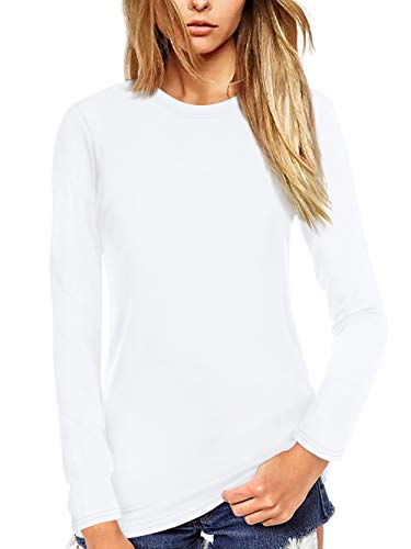 Plain Basic Long Sleeve Crew Neck T-Shirt for Women