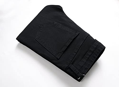 LONGBIDA Mens Skinny Holes Ripped Straight Hip Hop Biker Stretchy Jeans（Black,32）