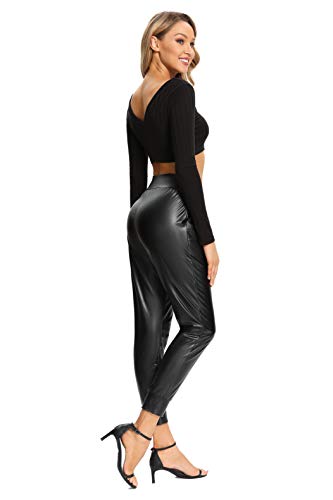 Faux Leather Elastic Waist Trousers