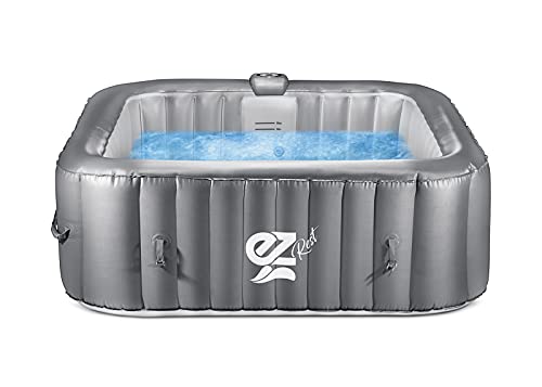 SereneLife Portable Outdoor Hot Tub - Square Inflatable Spa for 4 People with Bubble Jets, LED Lights and Remote