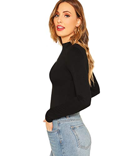 Slim Fitted Mock Neck Long Sleeve Tee for Women
