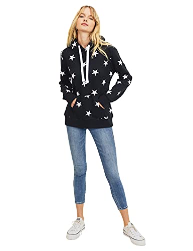 Esstive Women's Star Printed Hoodie (Black, Large)