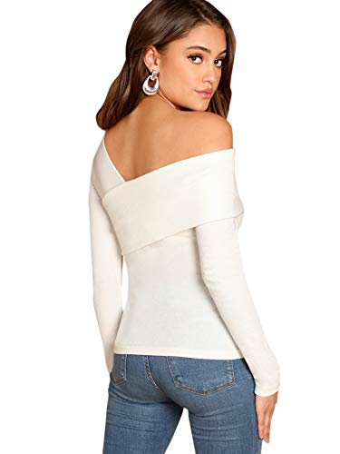 Slim Ribbed Knit Asymmetrical Neck Tee for Women