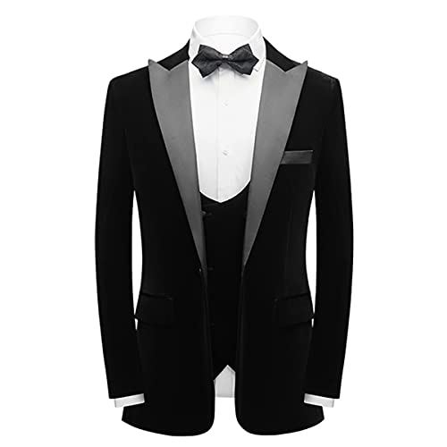 Velvet 3 Piece Men's Tuxedo Suit, Black