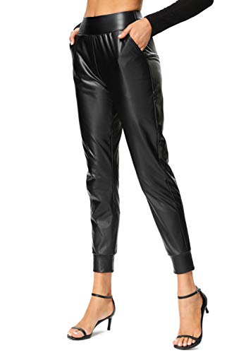 Faux Leather Elastic Waist Trousers