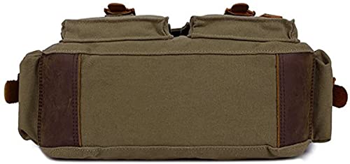 Sechunk Vintage Military Leather Canvas Laptop Bag Messenger Bags Medium （Army Green）
