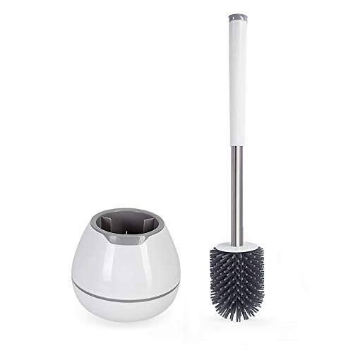 BOOMJOY Toilet Brush and Holder Set: Silicone Bristles with Tweezers