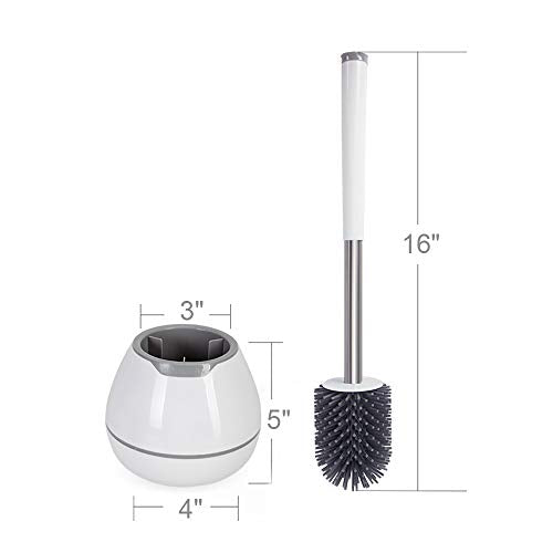 BOOMJOY Toilet Brush and Holder Set: Silicone Bristles with Tweezers
