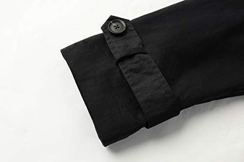 Gafeng Mens Double Breasted Trench Coat Notched Lapel Casual Slim Fit Cotton Long Windbreaker Overcoat Black
