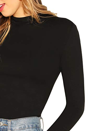 Slim Fitted Mock Neck Long Sleeve Tee for Women