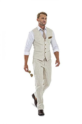 Beige Linen Slim Fit Men's Suit