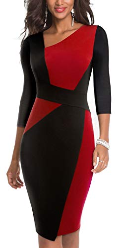 HOMEYEE Women's Vintage Patchwork Business Dress