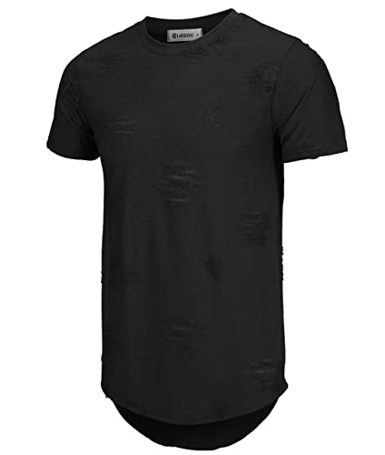 Mens Ripped Round Hemline Hole T Shirt