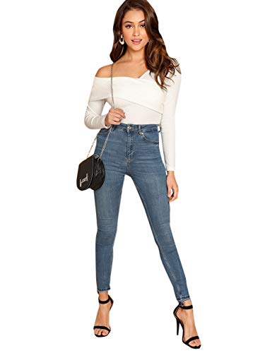 Slim Ribbed Knit Asymmetrical Neck Tee for Women