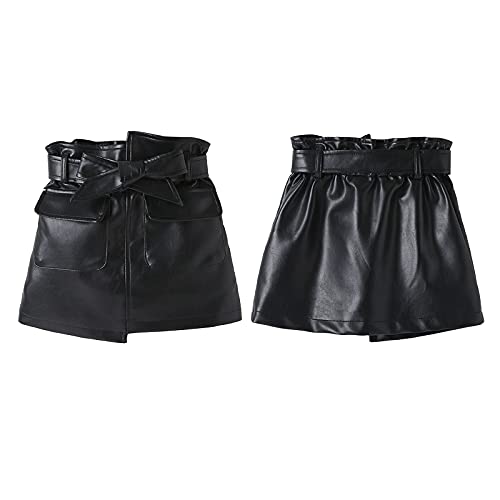 WASAIGOOD Toddler Girls Irregular PU Leather Skirt