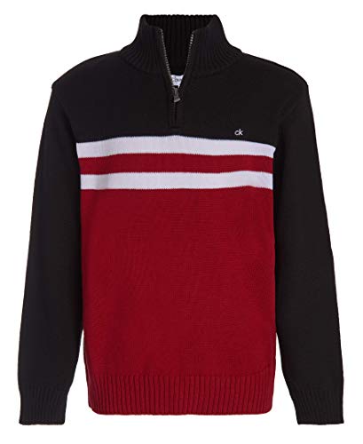 Calvin Klein Boys' Half Zip Sweater, Red/Black, Large (14/16)
