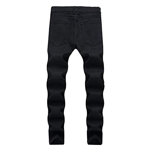 LONGBIDA Mens Skinny Holes Ripped Straight Hip Hop Biker Stretchy Jeans（Black,32）