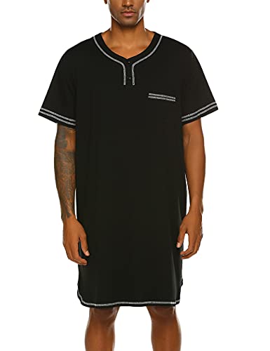 Men's Cotton Nightshirt (V-Neck, Plus Size)