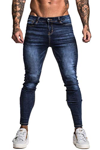 GINGTTO Skinny Jeans for Men Slim FIt Stretch Elastic Waist Mens Pant High Rise 32x30 Dark Blue