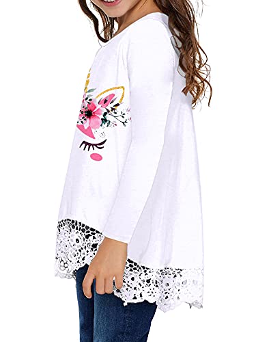 Casual Loose Tunic Top (Girls, Long Sleeve, Soft Blouse, White, 8-9 Years)