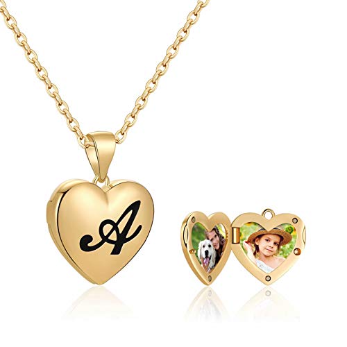 Gold Plated Heart Locket Necklace with Initial