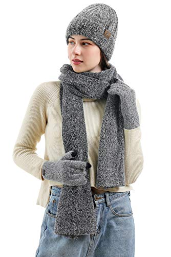 Women's Winter Knit Hat, Gloves, Scarf Set