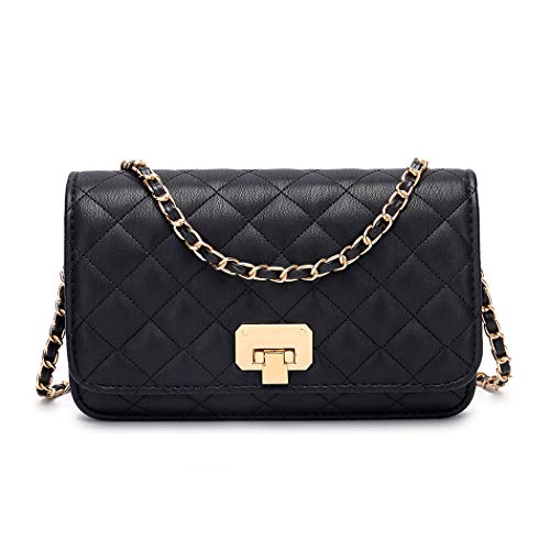 Quilted Leather Crossbody Purse with Chain Strap