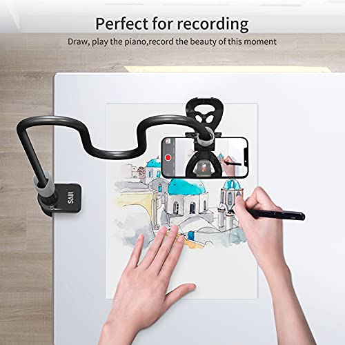 SAIJI Gooseneck Bed Phone Holder with Clip Bracket Clamp