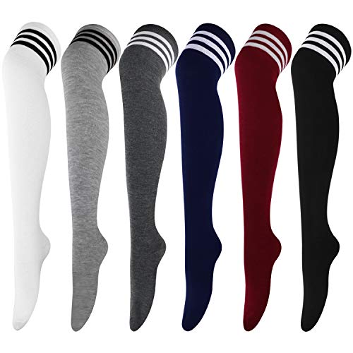 DRESHOW Women's High Thigh Socks, 6 Pairs