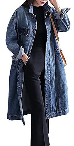 Jofemuho Long Button Down Denim Trench Coat