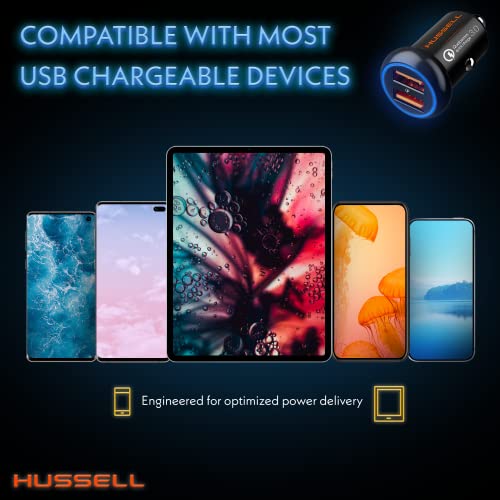 Mini Fast Charge Car Charger - Hussell Aluminum Dual USB Port Adapter for iPhone and Galaxy