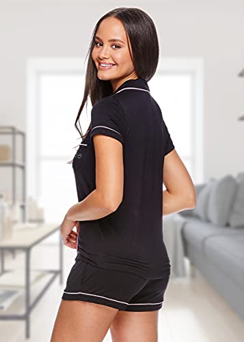 bebe Women's Black Button Down Pajama Set, Large