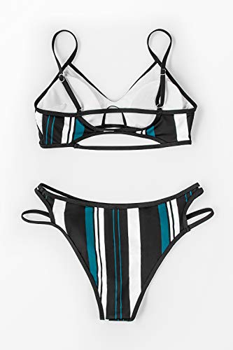CUPSHE Blue White Striped Bikini Set