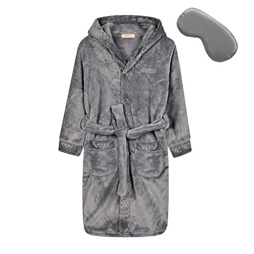 Kids Soft Hooded Flannel Robe with Sleep Mask
