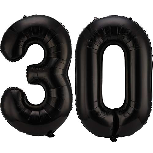 42 Inch Number 30 Balloons Jumbo 30 Foil Party Balloons Giant Number 30 Balloons for 30th Birthday Party Decorations and 30th Anniversary Event (Black)