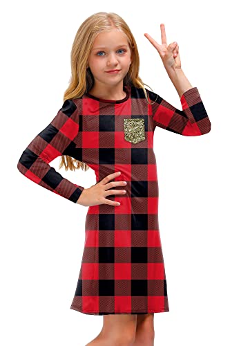 BesserBay Kid Girl's Christmas Plaid Midi Dress