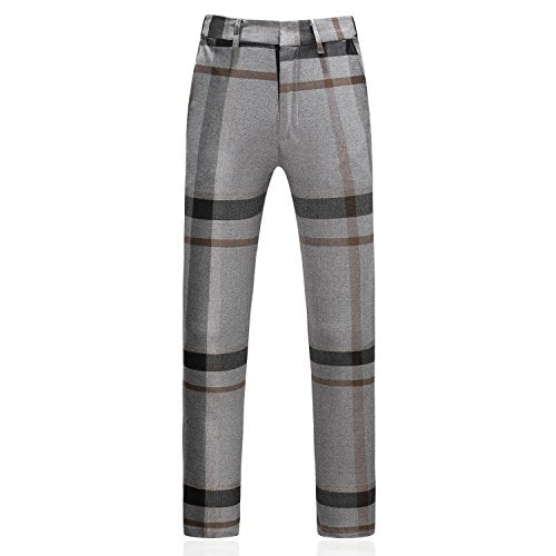 Men's Plaid 3 Piece Business Suit, Grey
