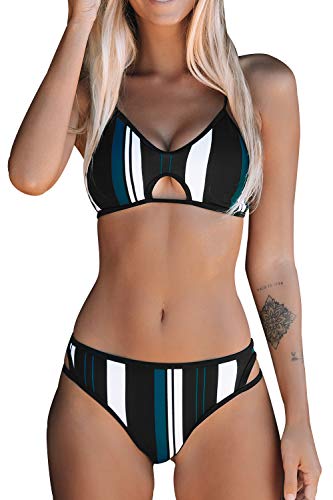 CUPSHE Blue White Striped Bikini Set