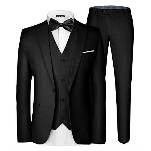 Men's Solid Black 3 Piece Party Suit