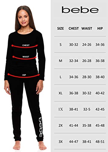 bebe Women's Black Short Sleeve Shirt and Pajama Pants Set, Large