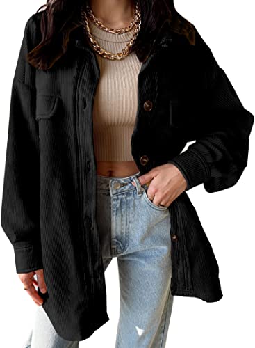 VICHYIE Corduroy Lapel Oversized Shacket