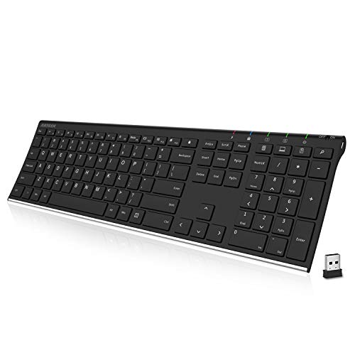 Arteck Wireless Keyboard - Slim, Full Size with Numeric Keypad, 2.4G, Rechargeable Battery