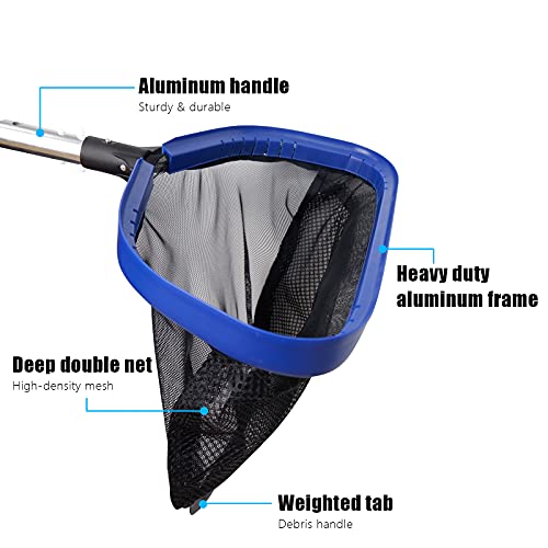 Poolvio Heavy Duty Leaf Skimmer with Deep Net Bag & Aluminum Frame