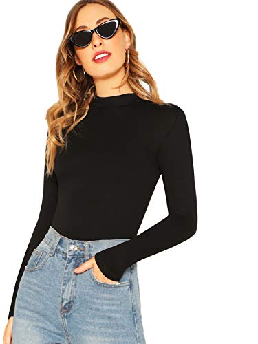 Slim Fitted Mock Neck Long Sleeve Tee for Women