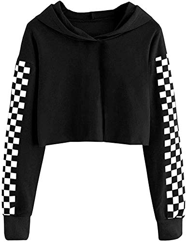Cute Checkered Crop Top Hoodie Set for Teen Girls