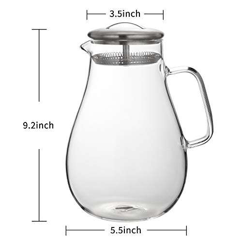 HIWARE 64 oz Glass Pitcher with Stainless Steel Lid, Cleaning Brush Included